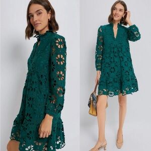TUCKNERUCK Green Lace Palmerston Dress Ruffle Collar Eyelet